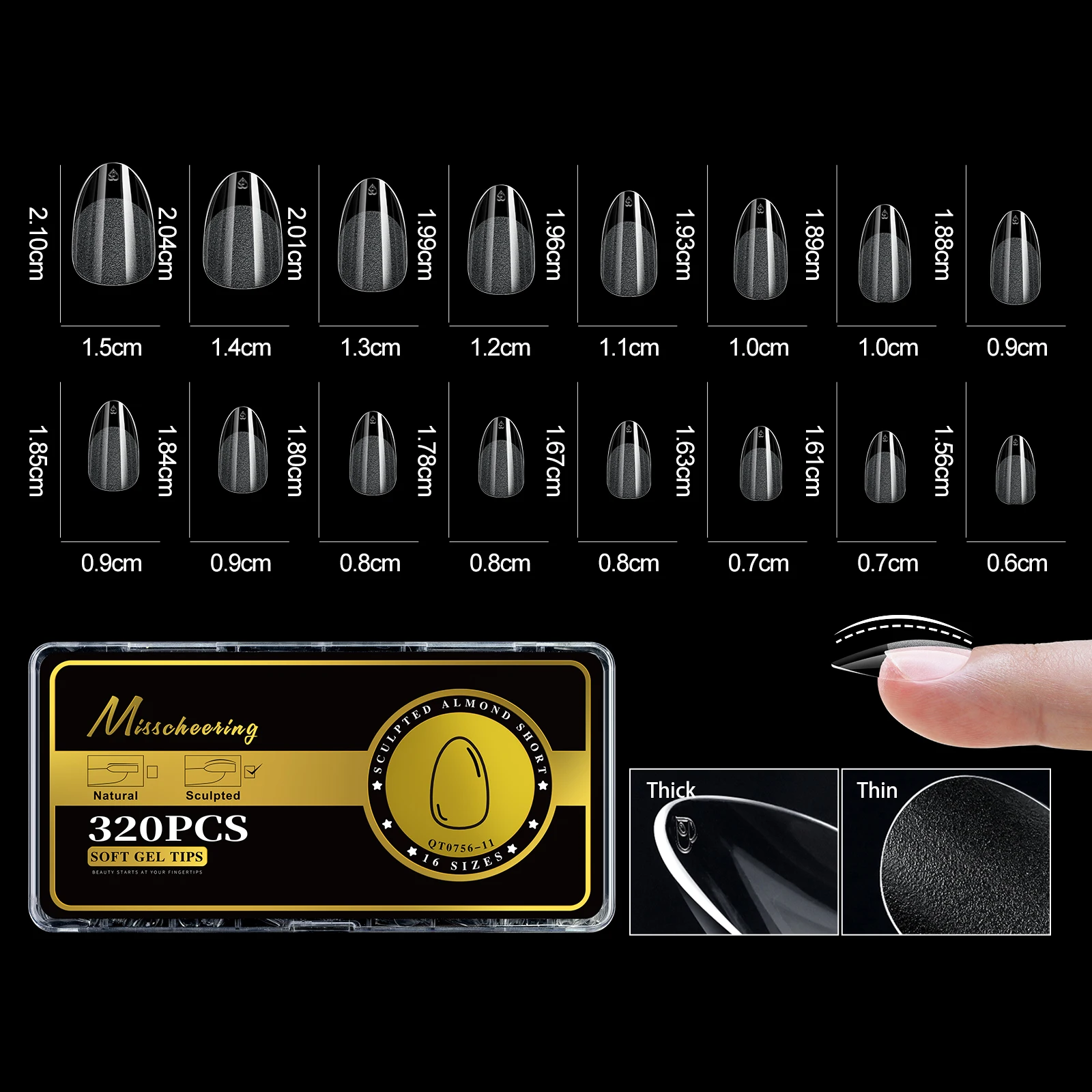 S-2XL Glänzende falsche Nagelspitzen, geformtes weiches Gel, Mandelsarg, Stiletto, vollständige Abdeckung, zum Aufdrücken der Nägel, künstliche DIY-Verlängerungsversorgung – Detail 16