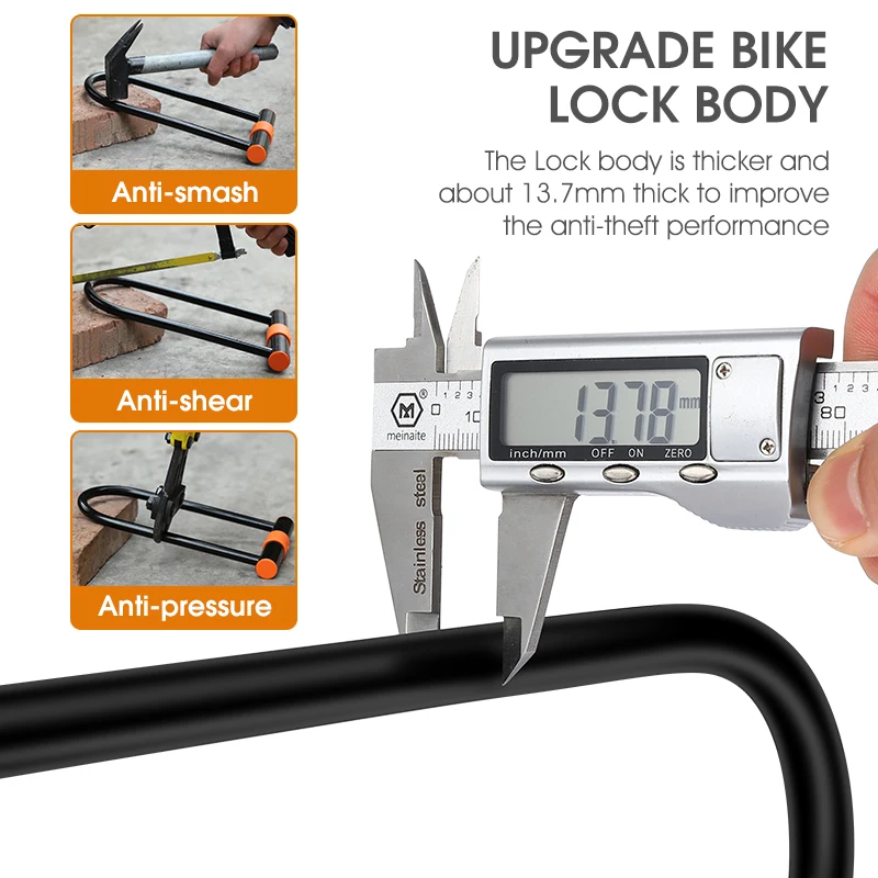 WEST BIKING Carbon Steel Bike U Lock Anti-Theft Secure MTB Road Bicycle Lock Motorcycle Scooter Cycling Accessories