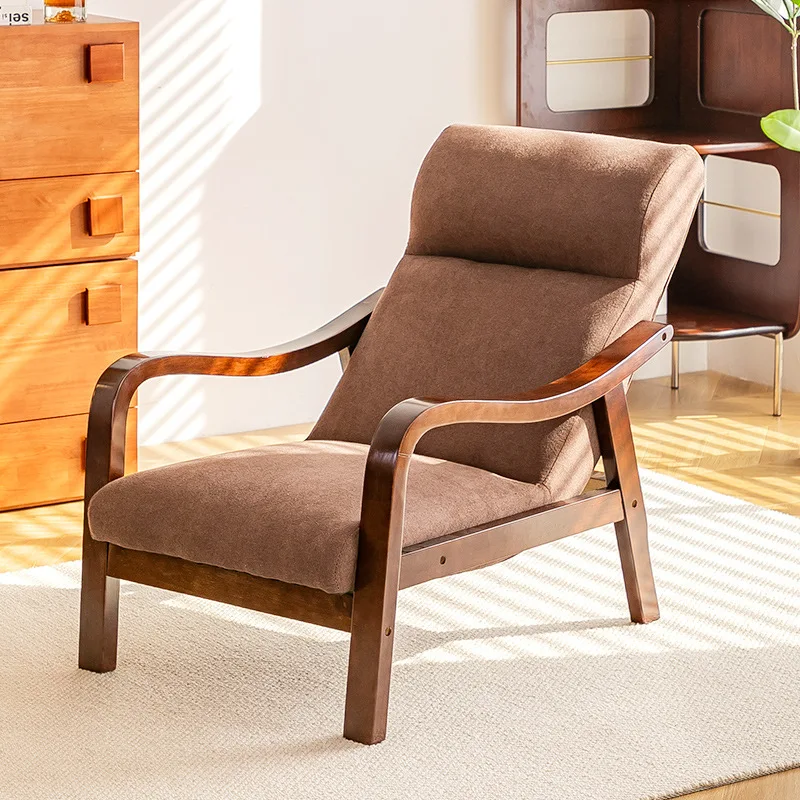 أريكة كسولة مفردة حديثة للترفيه المنزلي كرسي من الخشب الصلب لكبار السن مع مسند ظهر لغرفة المعيشة وغرفة النوم وشرفة القيلولة #4