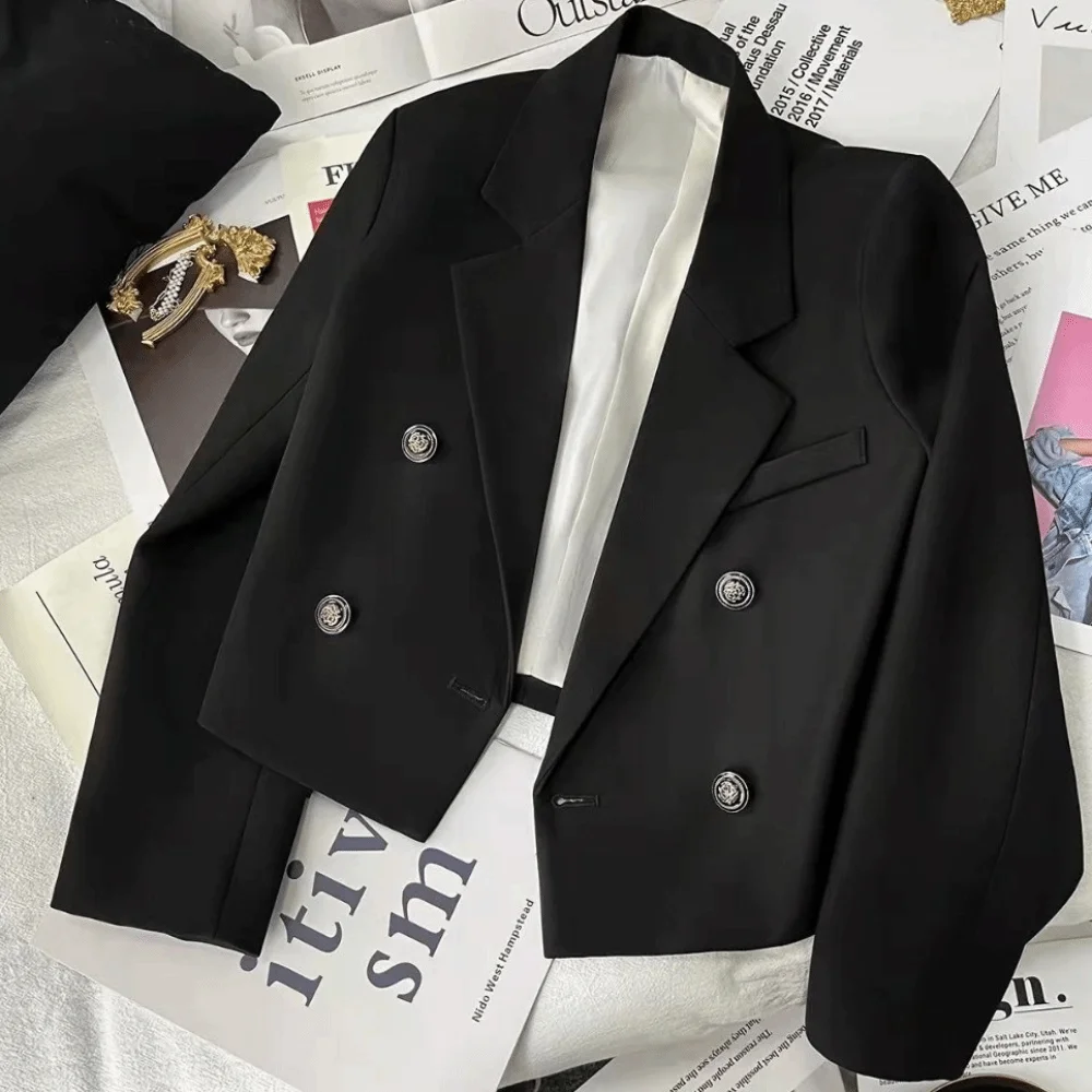 Chaqueta de traje coreana informal elegante para mujer, traje holgado de manga larga, abrigo, traje de mujer, Blazer abotonado, Blazer corto de oficina para mujer