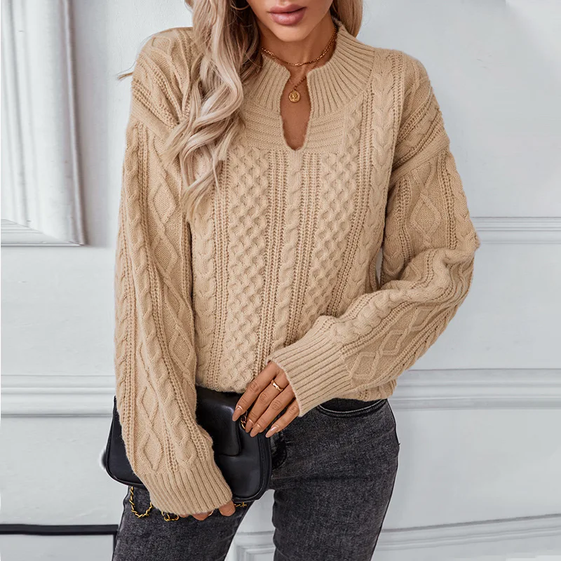 2024 Autumn Winter Female Sweater Tops Women's Solid Color Retro Loose Long Sleeved Knitted Sweater Lady Warm Pullovers