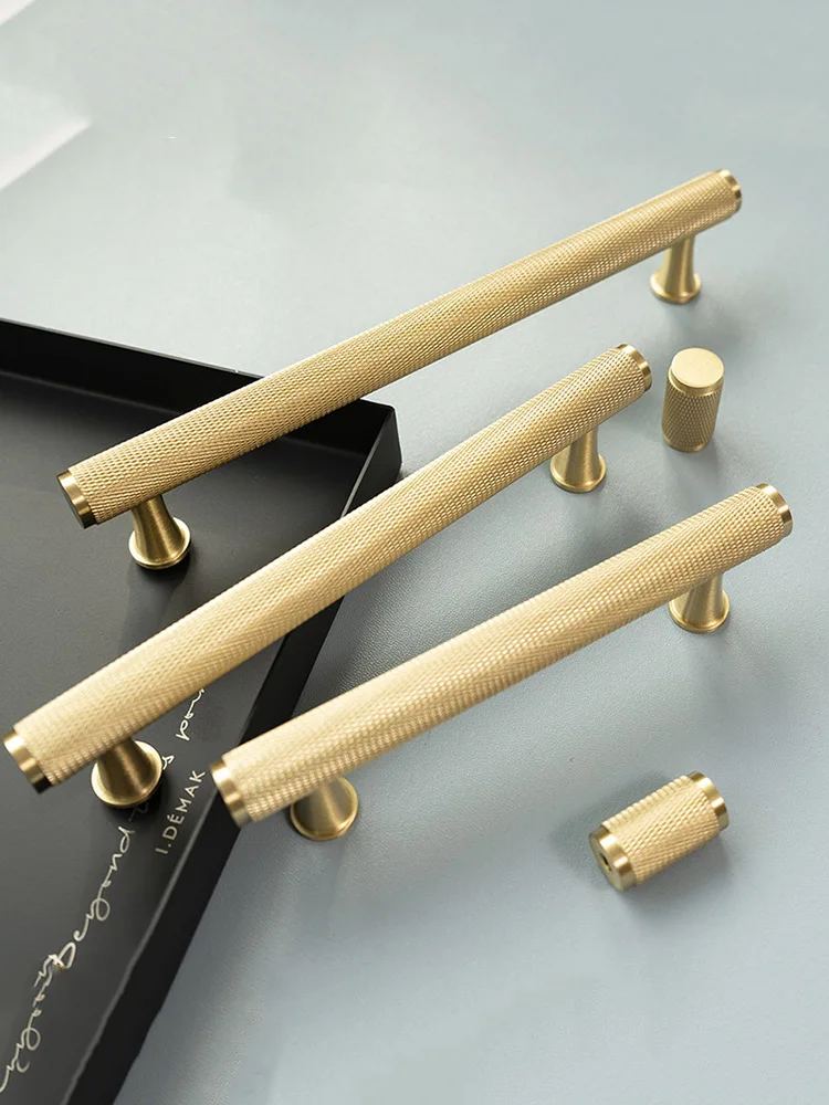 Large Gold Knurled Handles for Drawer Solid Brass Wardrobe Pull Bars Kitchen Cabinet Knob Handle Textured Furniture Bar Pulls