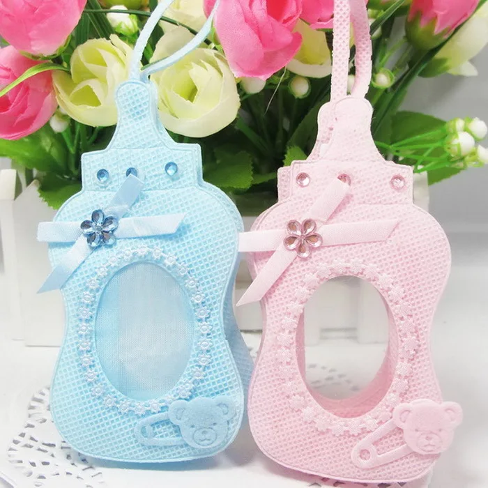 120pcs/lot Baby Shower Favor Bags Gifts Candy Box Feeding Bottle Style With Handle For Guest Party Decoration