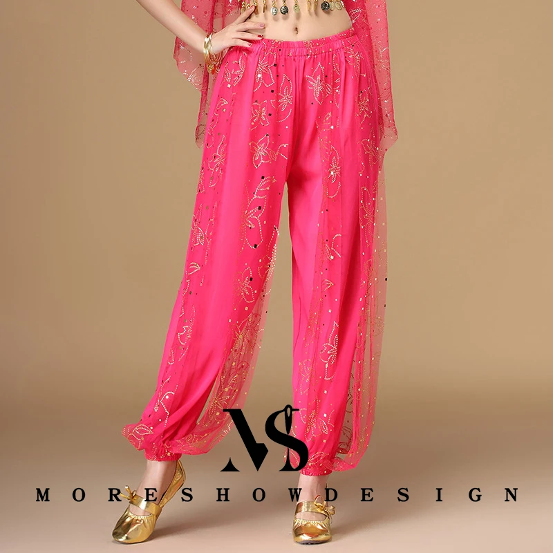 Pantaloni di danza del ventre per performance di danza del ventre Pantaloni di chiffon per le donne Garza di fiori Costume da spettacolo di danza indiana femminile