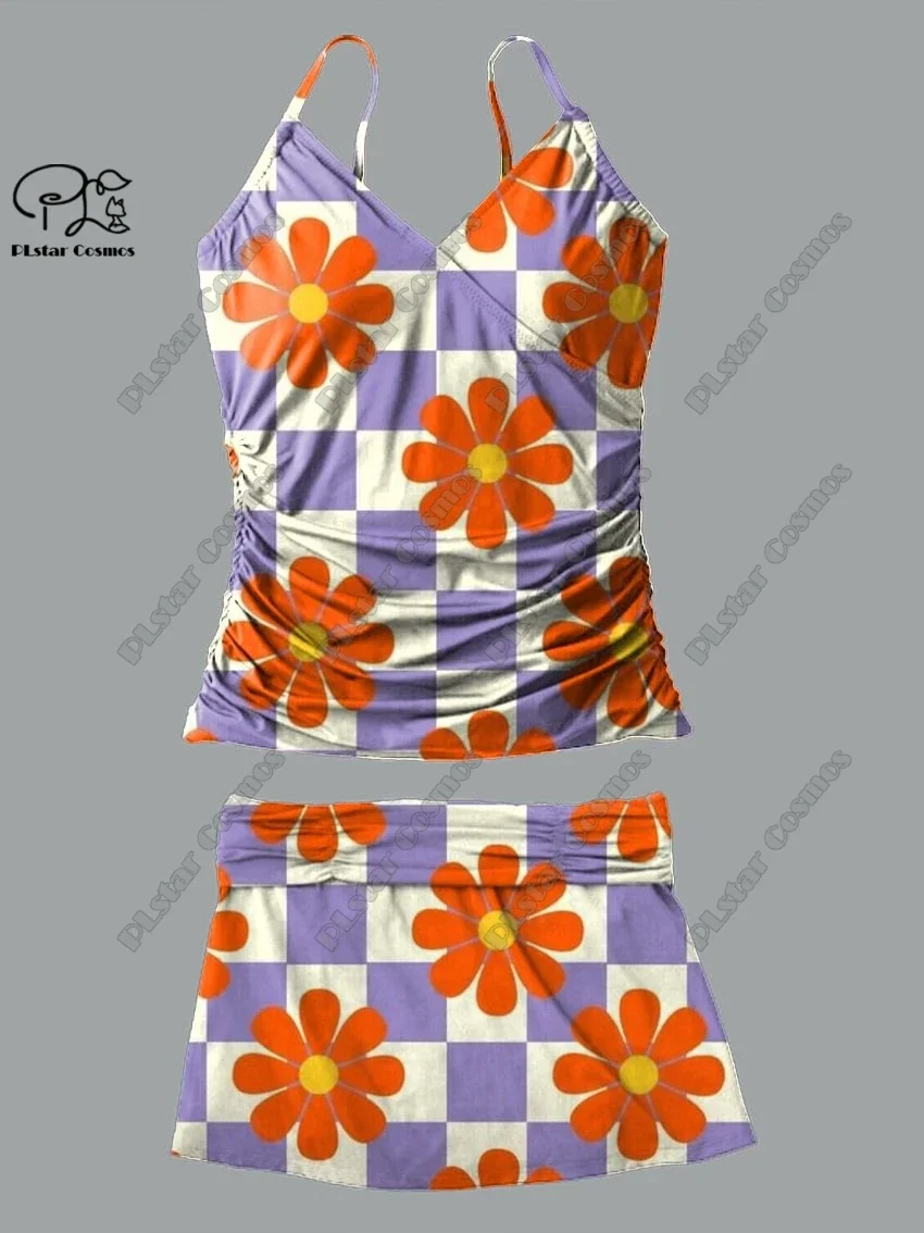 Frauen V-Ausschnitt Sommer kleine frische Blumen Tier Print Hosenträger Rock Stil zweiteiligen Badeanzug Anzug Urlaub neue Badeanzug Q-71