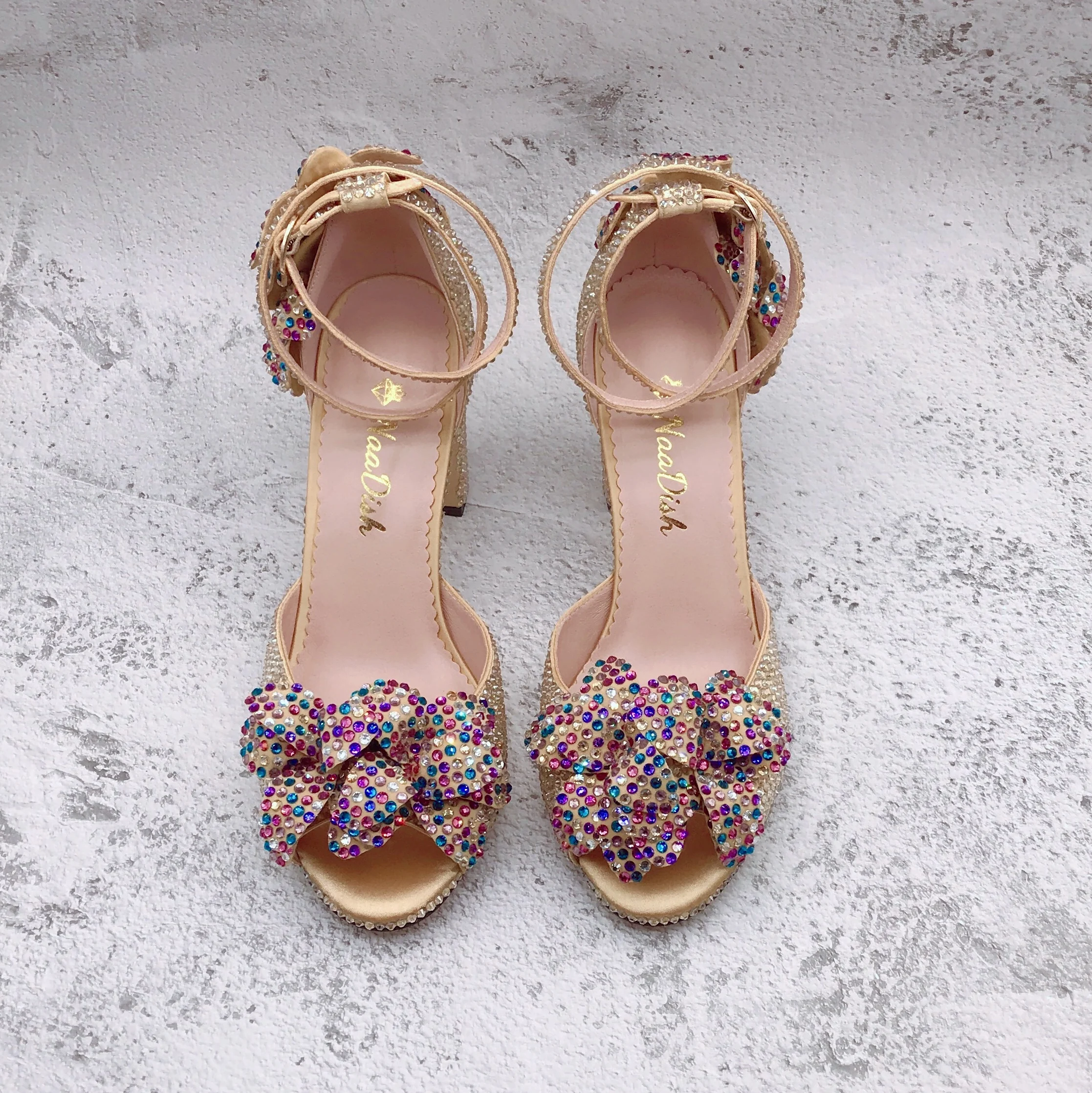 BS1649 Luxury New Design Custom Made Women Shoes Floral  Bridal Wedding Shoes Champagne Gold Multicolor Flower Shoes And Bag Set