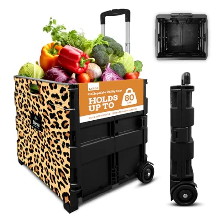 Ultra-Slim Rolling Collapsible Storage Pack-N-Roll Utility-carts, with Telescopic Handle, for Home, Garden, Shopping, Office, S