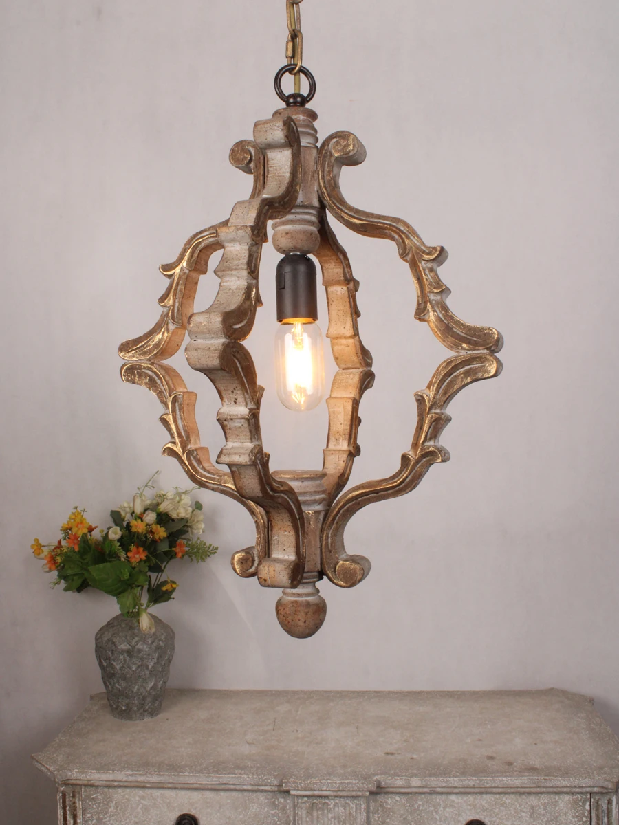 

American Rural Retro Small Chandelier Solid Wood Gold-painted Clothing Store Restaurant Light Mediterranean Folk Village Cafe