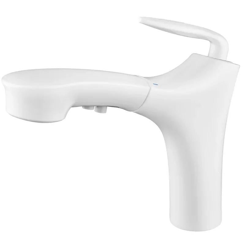 

White washbasin faucet, counter basin, hot and cold pull-out faucet