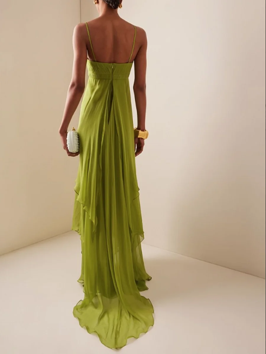 Vgh verão emendado recorte vestidos irregulares para mulheres gola quadrada sem mangas cintura alta elegante camisola vestido longo feminino novo