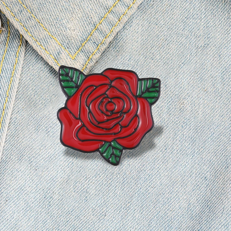 Badges Floral Plant Jewelry Lover Mothers Day Gift for Kids Friends Red Rose Enamel  Brooch Custom Flowers Pines Lapel