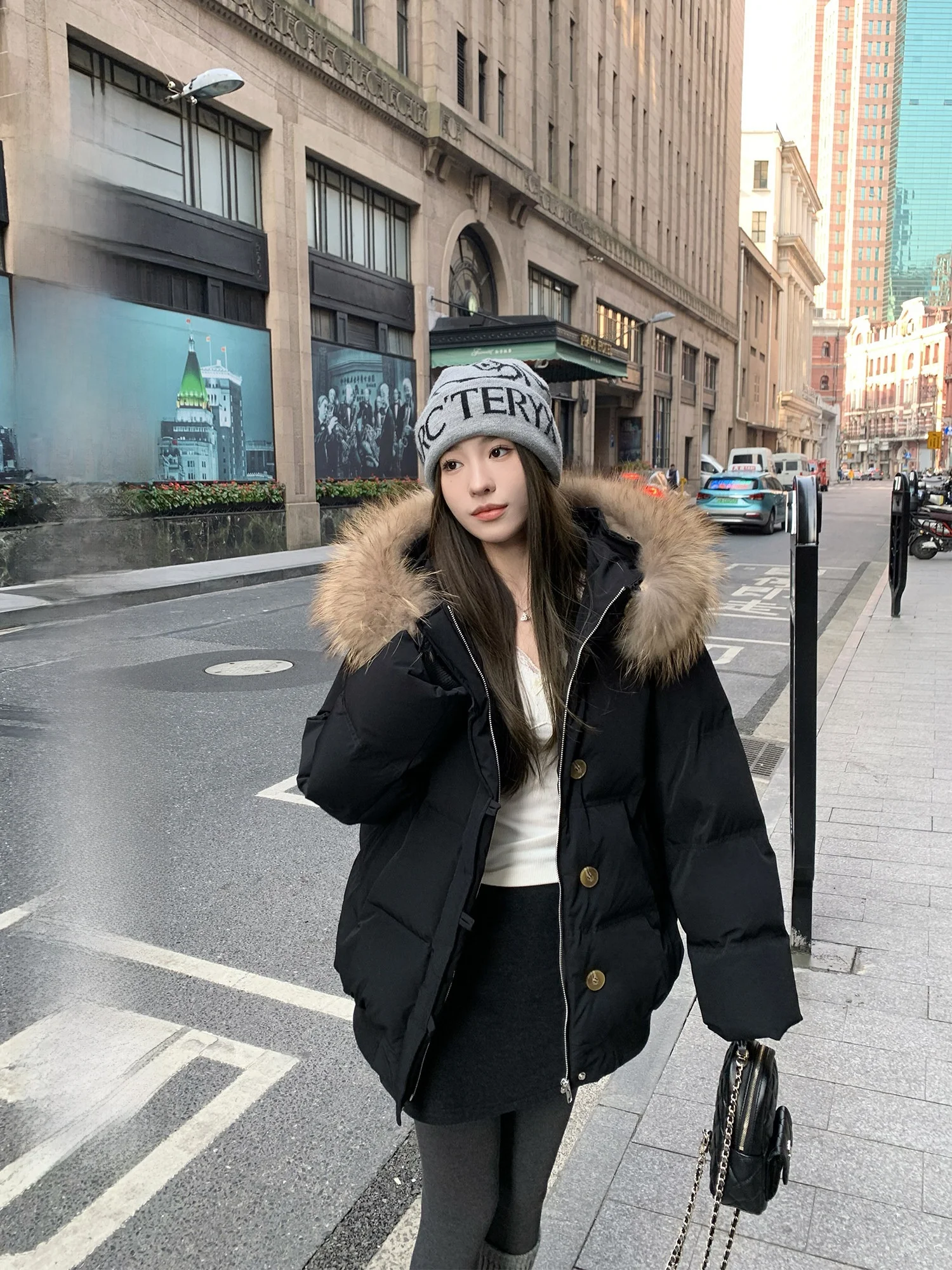 

Hhi Snow Island Thiened Fur Collar down Jaet Women's Winter Coat with Hood White Du Feather Warm Outerwear