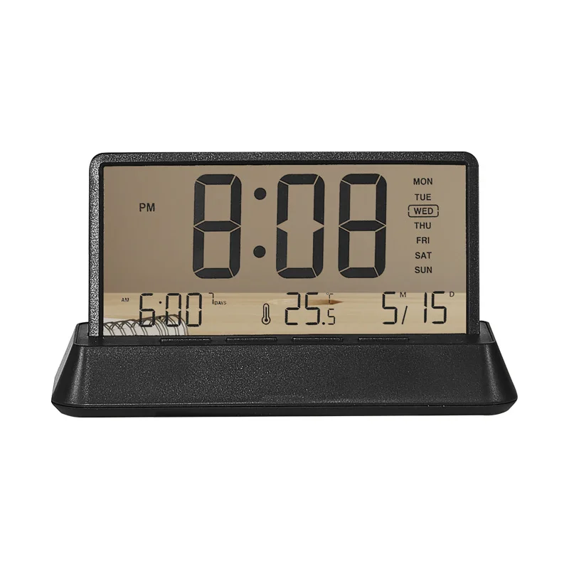 Digital Alarm Clock Electronic Desk Clocks with Date Temp No/With Transparent Display Screen Table Clock for Home Office 12/24H