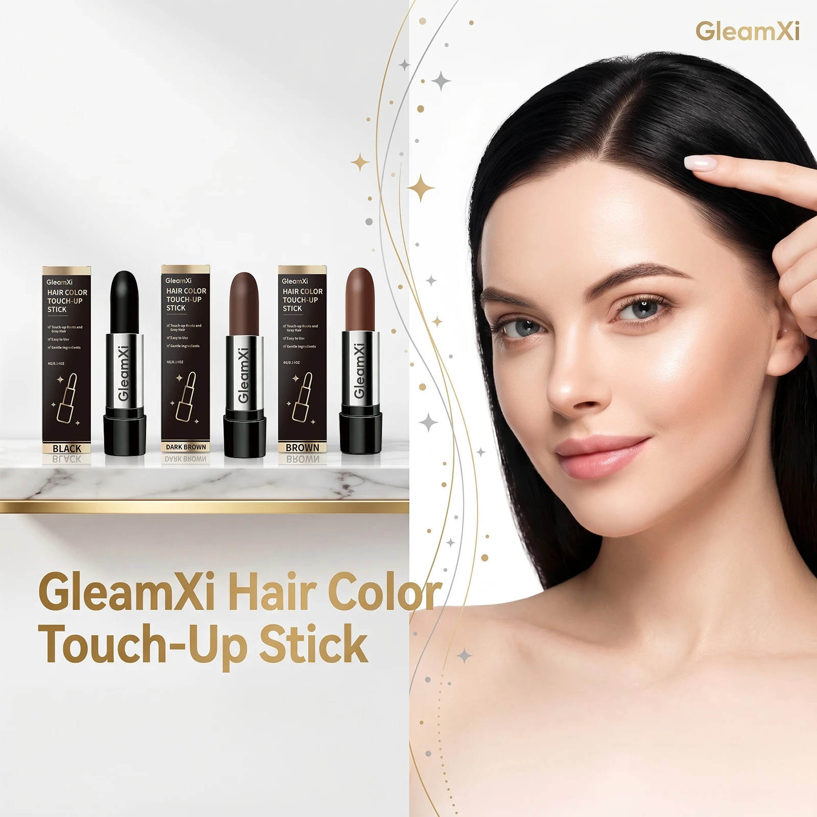 3-Color Touch-Up Hair Stick Cover Gray Hair Portable Hair Touch up Stick Gray Root Coverage Hair Color Corrector Easy to Use