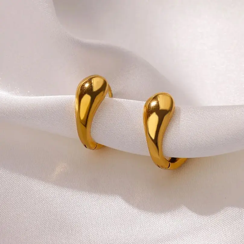 

Chunky Dome Stainless Steel Hoop Earrings for Women Gold Color Earrings 2024 Trend New In Wedding Jewelry Accessories Gift BFF