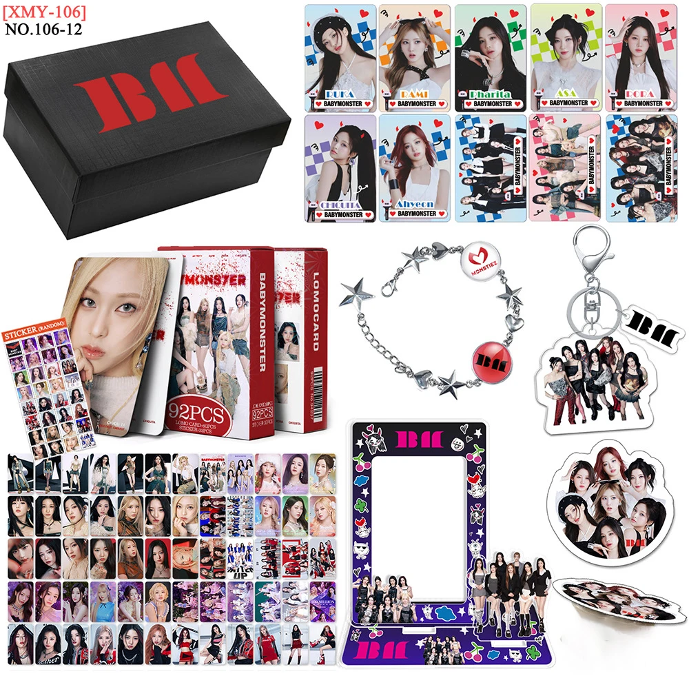 KPOP BABYMONSTER BINI (G)I-DLE Gift Box Felix Hyunjin MOMO Renjun LOMO Cards Card Hold Keychain Phone Stand Bracelet Fans Gift