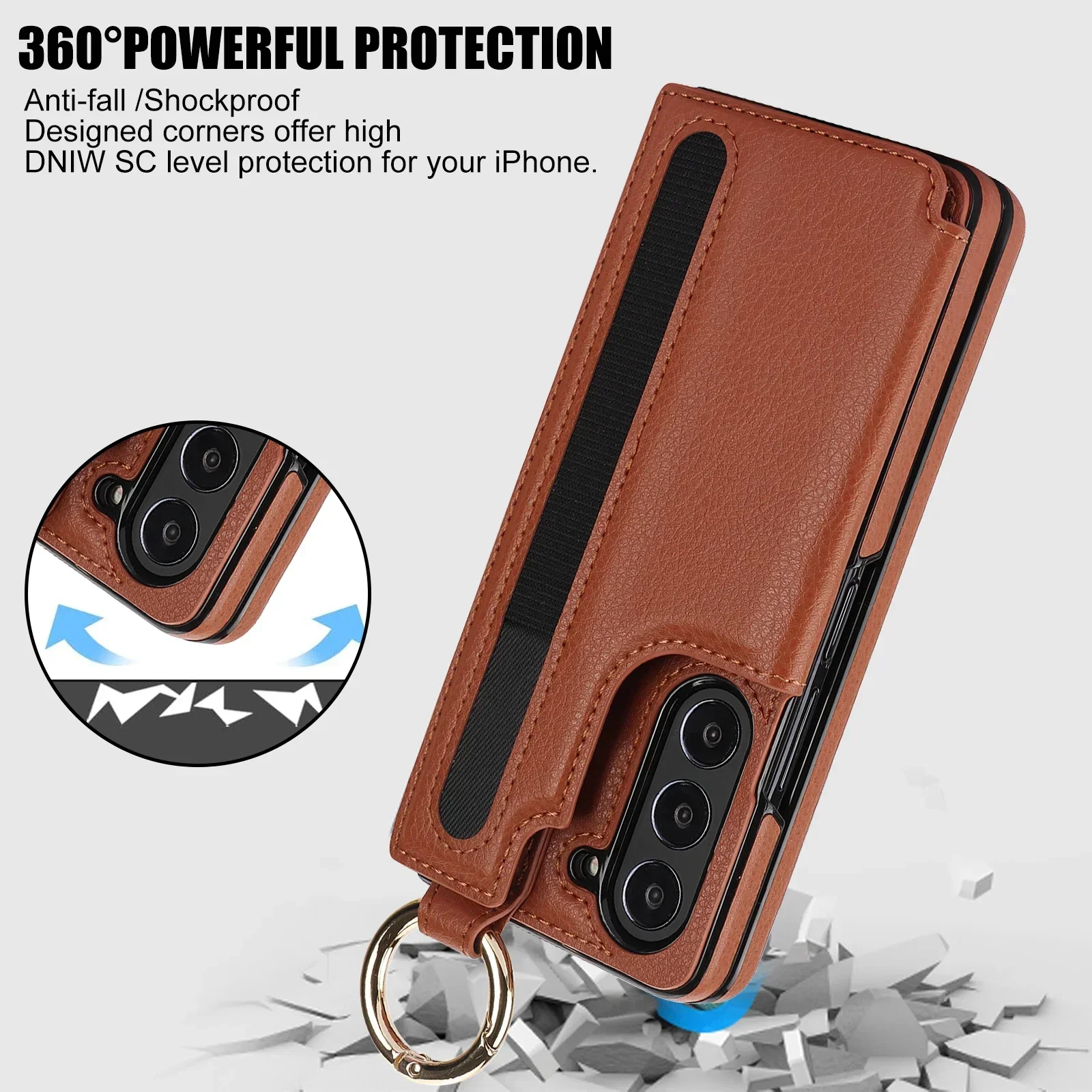 PU Leather Ring Phone Case for Samsung Galaxy Z Fold 7 6 5 4 3 Fold5 Fold4 Fold3 5G Wallet with Pen Holder & Card Slot (No Pen)