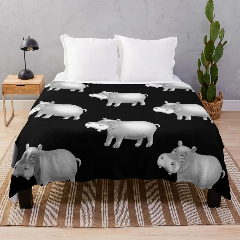 

Hippo Cute Hippopotamus Throw Blanket Moving Sofa Throw Bed Fashionable Blankets