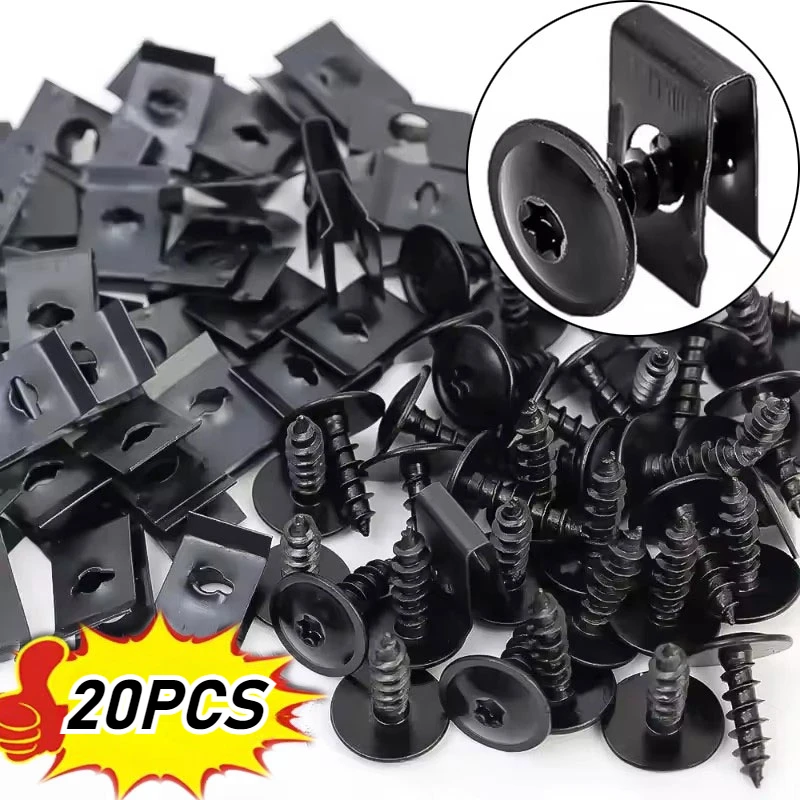 

10/20/30pairs Auto Metal Screw Kit U Clip Rustproof Clip Bumper Fender Trim Panel Fixed Clip Plate Auto Accessories