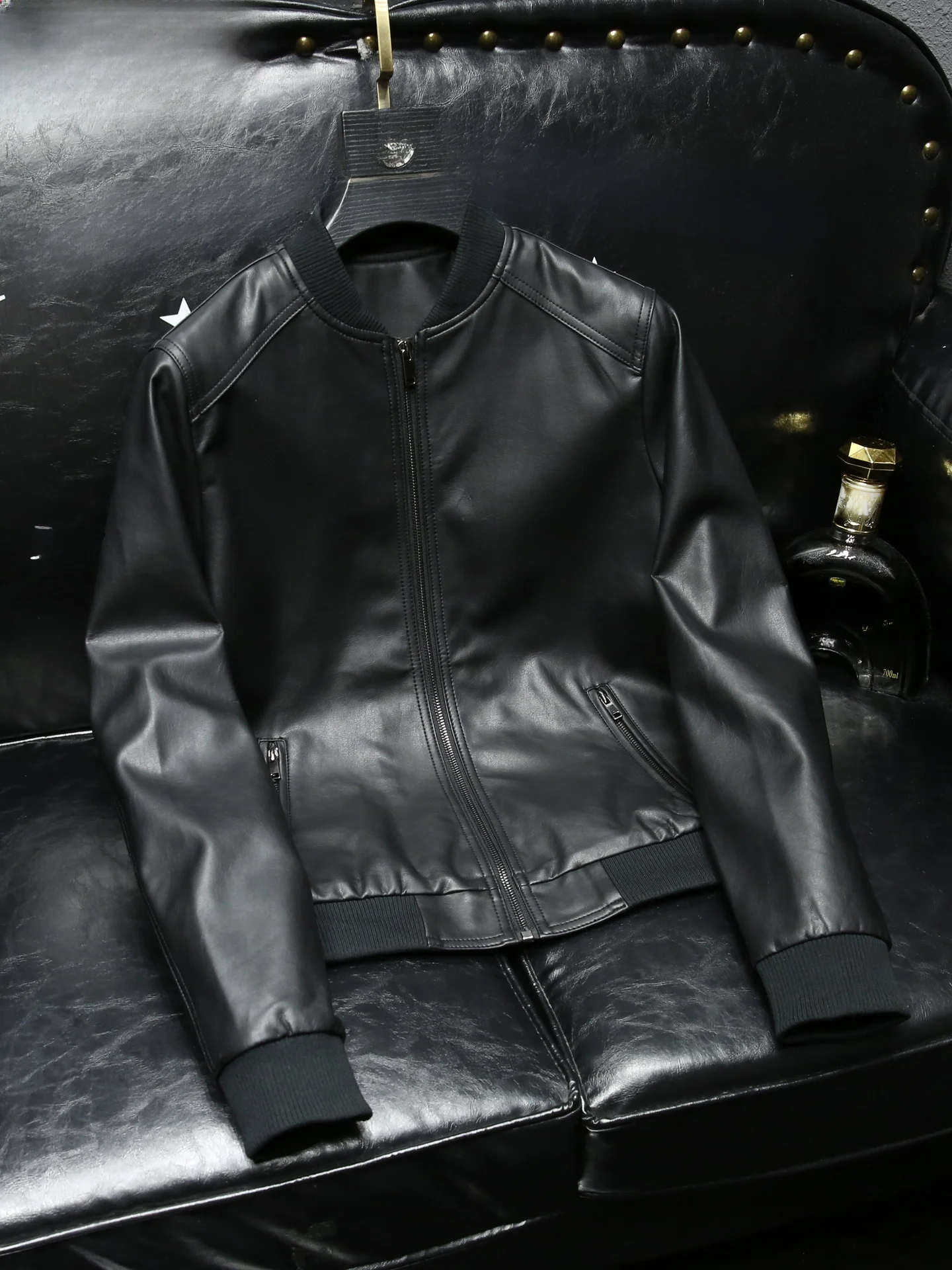 

Мужская кожаная куртка-косуха 2026: Новинка осени, городской молодежный стиль, с воротником-бомбером