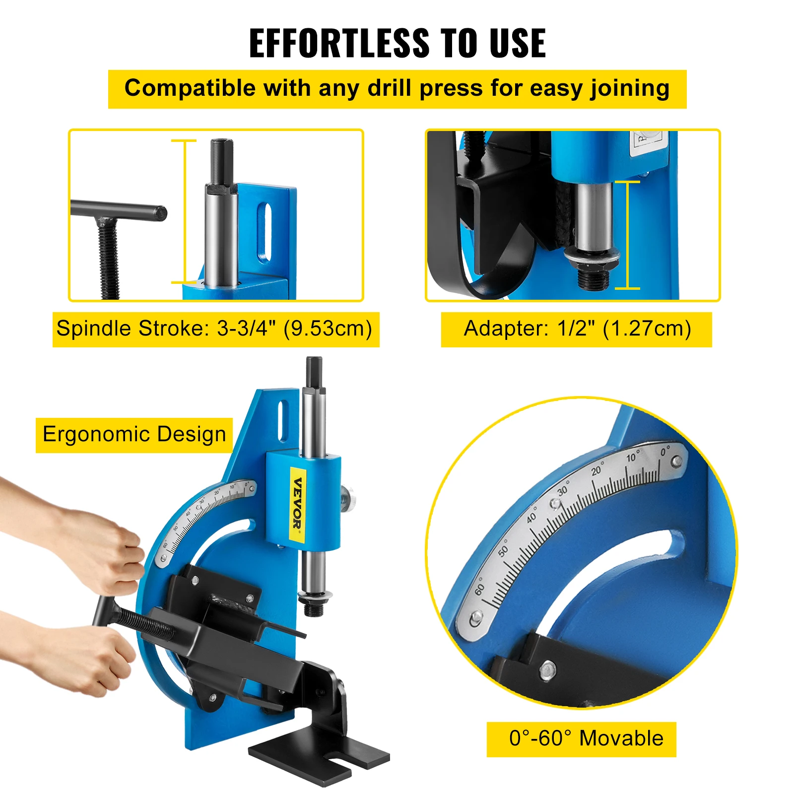 VEVOR Pipe Tubing Notcher 60 Degree Tubing and Pipe Notcher Hole Saw with Instructions for Cutting Holes Through Meta Wood Plast