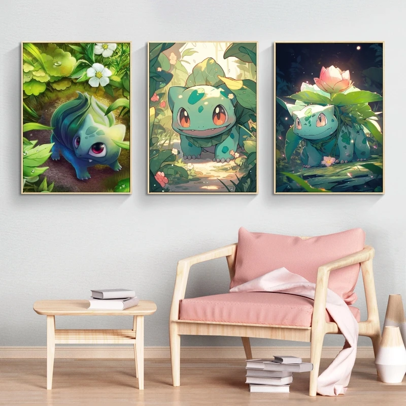 

Print On Canvas Pokemon Bulbasaur Birthday Gifts Comics Pictures Classic Children's Bedroom Decor Modular Prints Holiday Gifts