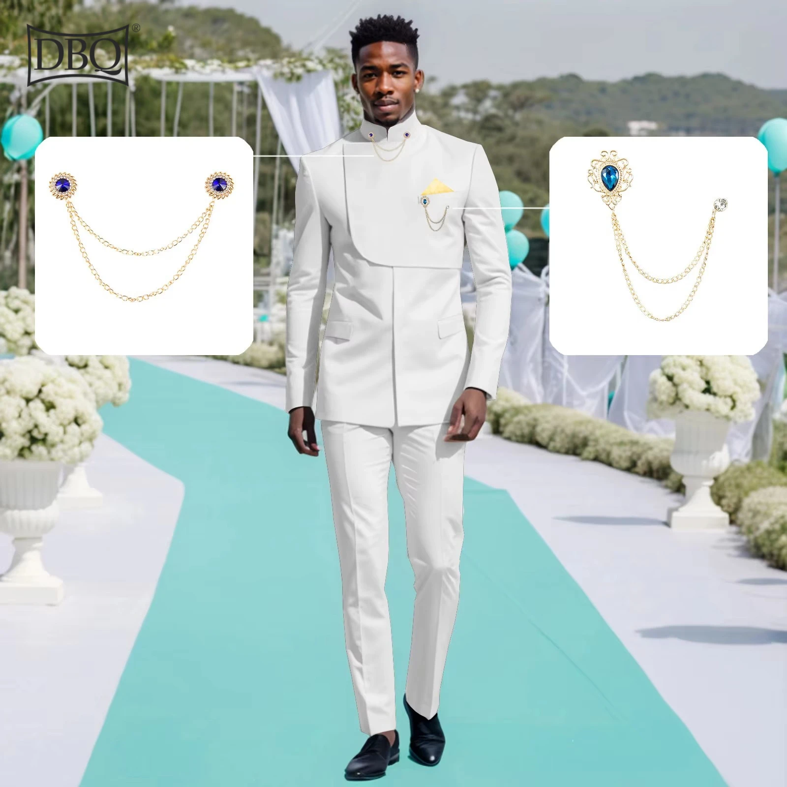 DBQ Men’s Slim Fit Suit Single Breasted 2-Piece Blazer Dress Business Wedding Party African Suits