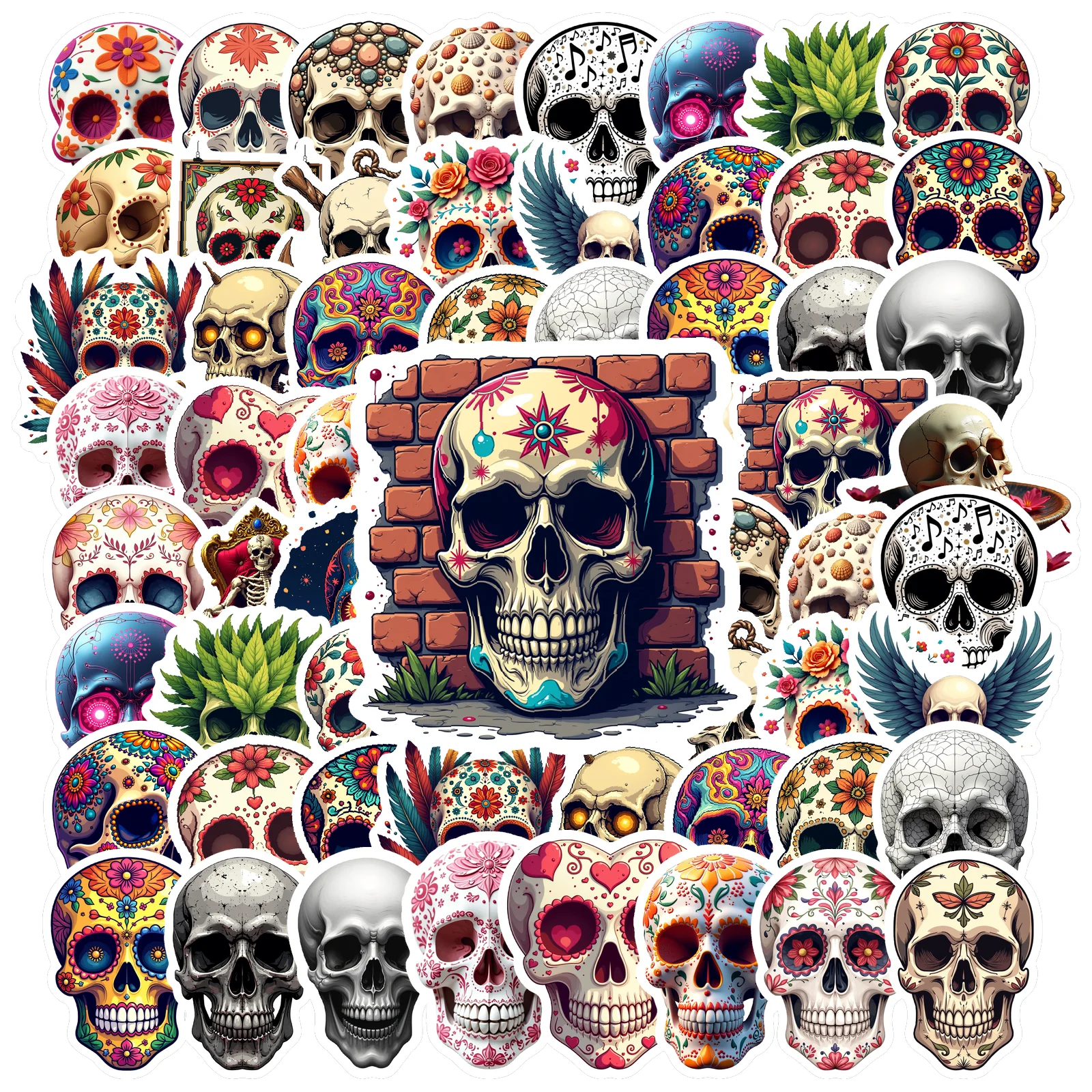 35-50-75-шт-Мексика-День-мертвых-цветочные-наклейки-с-черепом-крутые-наклейки-с-черепом-ужасов-для-багажа-телефона-ноутбука-граффити-наклейки