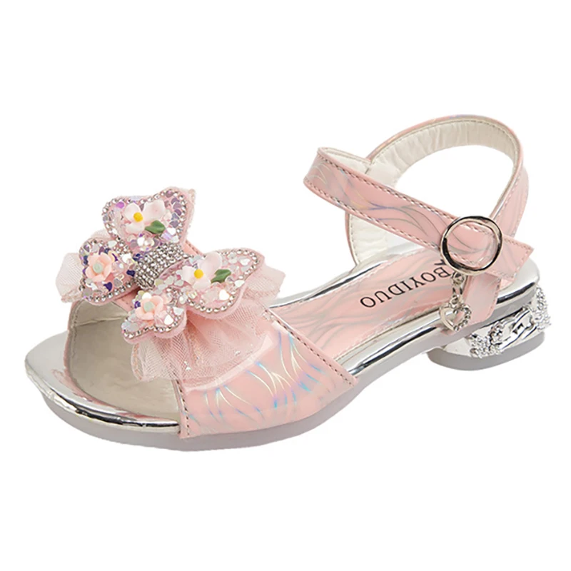 

Flower Bow Girls' Princess Sandals 2025 Summer New Fashion Non Slip Soft Sole Children‘s Beach Shoes Baby Kid's Crystal Sandals