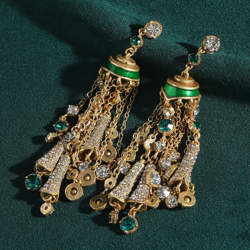 

Vintage Tassel Bell Flower Statement Earrings For Woman Large Luxury Designer Jewelry Antique Gold Color Valentine Day Gift 2025