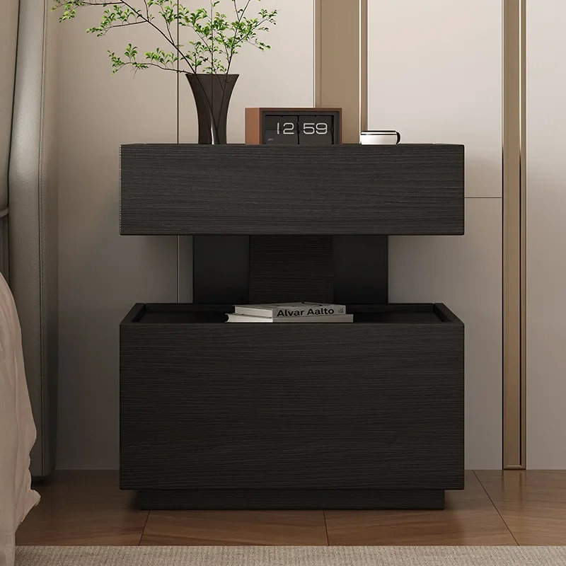 Small apartment suspended bedside table building block hidden compartment design bedsidetable, modern simple bedroom solid wood