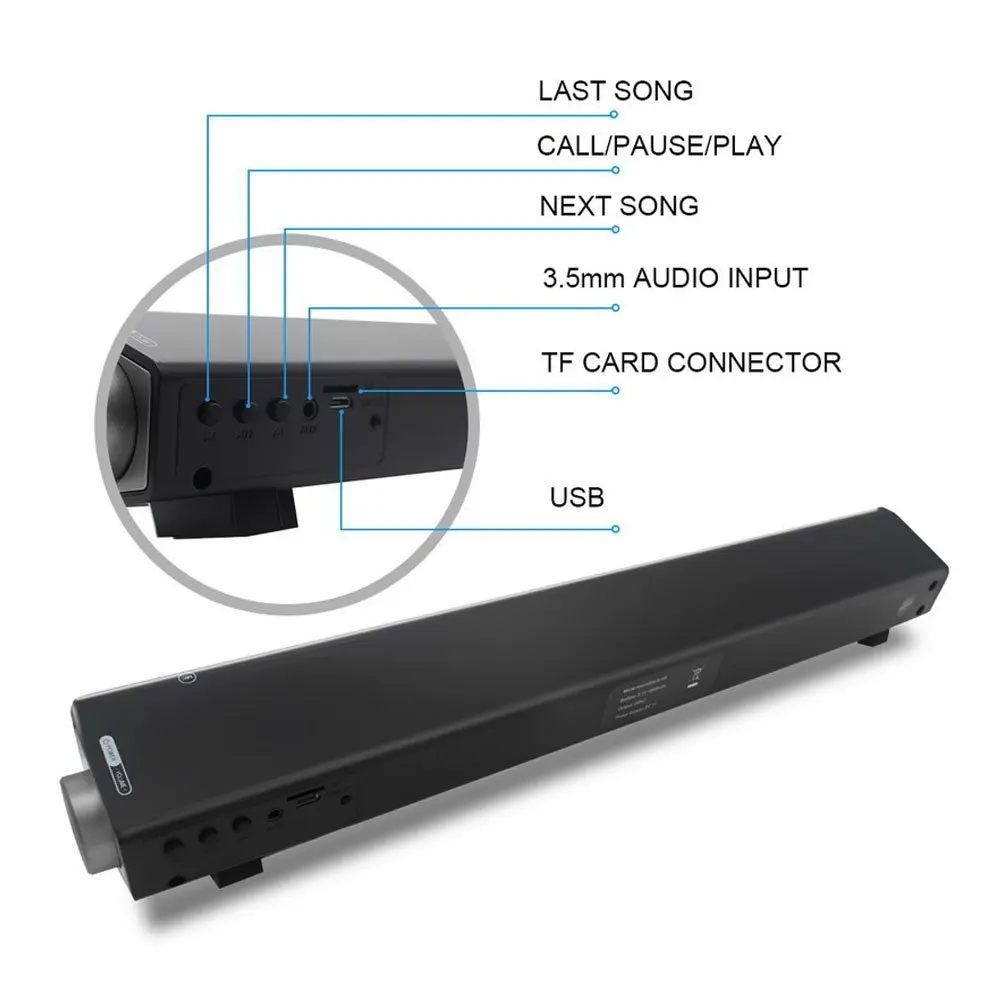 Imagem -04 - Alto-falantes da Barra de Som Super Bass sem Fio Bluetooth 5.0 Estéreo Subwoofer Canal 3.0 tv Computador 35 mm Cartão tf Micro
