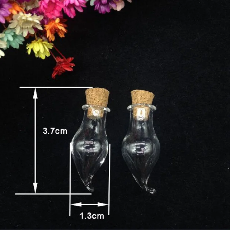 300pcs clear Chili Shape Glass Cork stopper drift Bottle Jars Vials Wishing Bottles DIY Pendant party decorative gifts