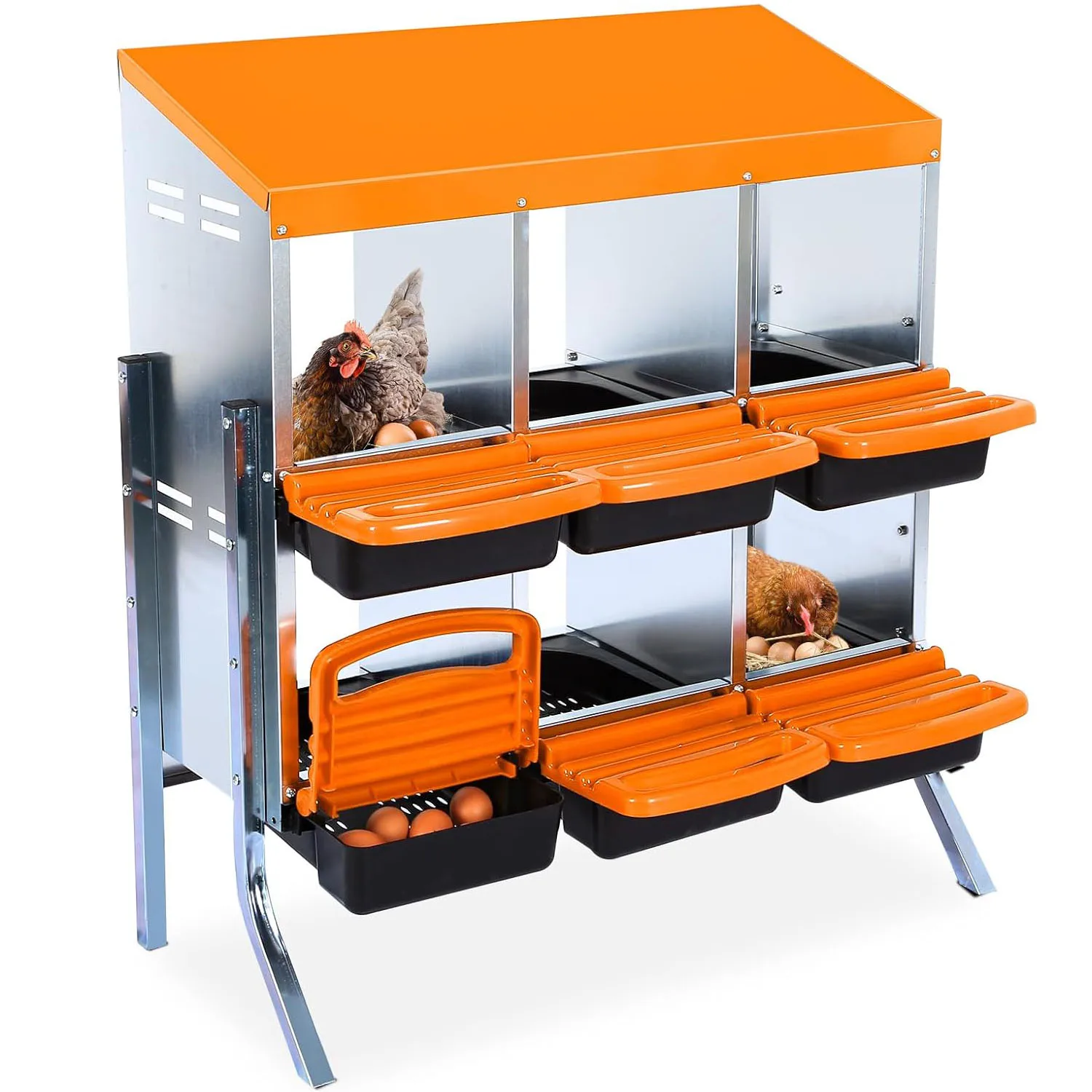 

6-Hole Galvanized Metal Chicken Nesting Box with Removable Lid/Egg Collection Ventilation Holes for Chicken Coops and Hens