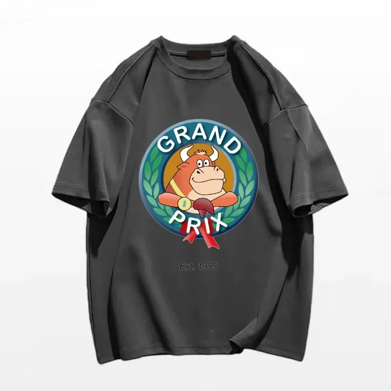 Grand Prix masculino logotipo Vaquilla verão camiseta, pesado camiseta extragrande, camiseta engraçada de algodão, moda manga curta