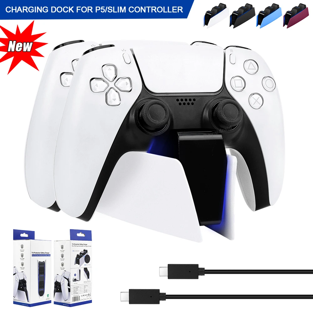 NEW Fast Dual Charging Station For PS5 Dual Wireless Game Controller Handle Charging Dock Stand for PS5 Slim Gamepad w LED