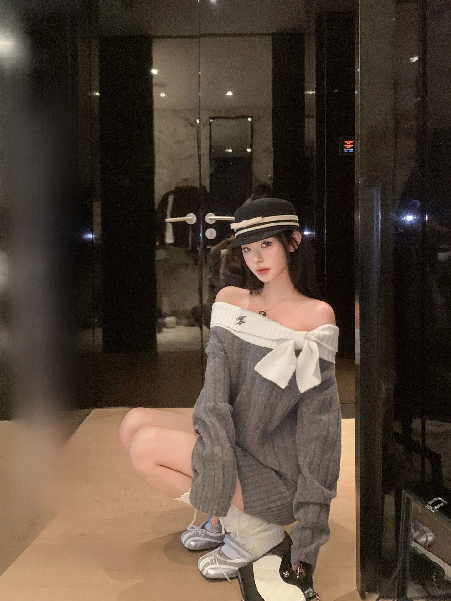 

Korean Sle One oulder Knot Knitted Sweater Pure Desire oulder Exposure Knitted Top Casual Sle Long Sve W...