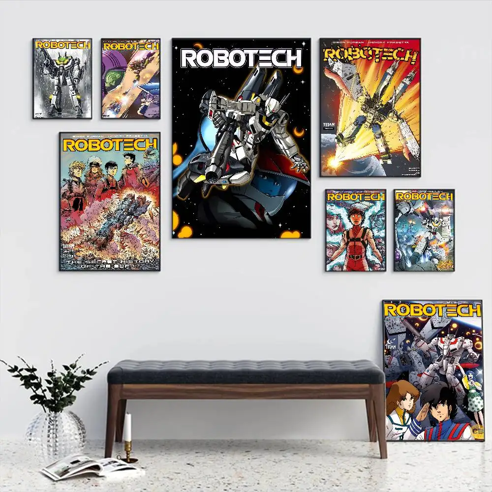 Póster de arte autoadhesivo de Anime Robotech, impresiones de papel blanco, carteles, obra de arte, pintura de pared de arte estético
