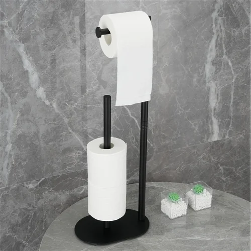 Soporte de papel higiénico de acero inoxidable con escobilla de baño, soporte de papel higiénico tipo independiente extraíble, estante ​ Base Pesada