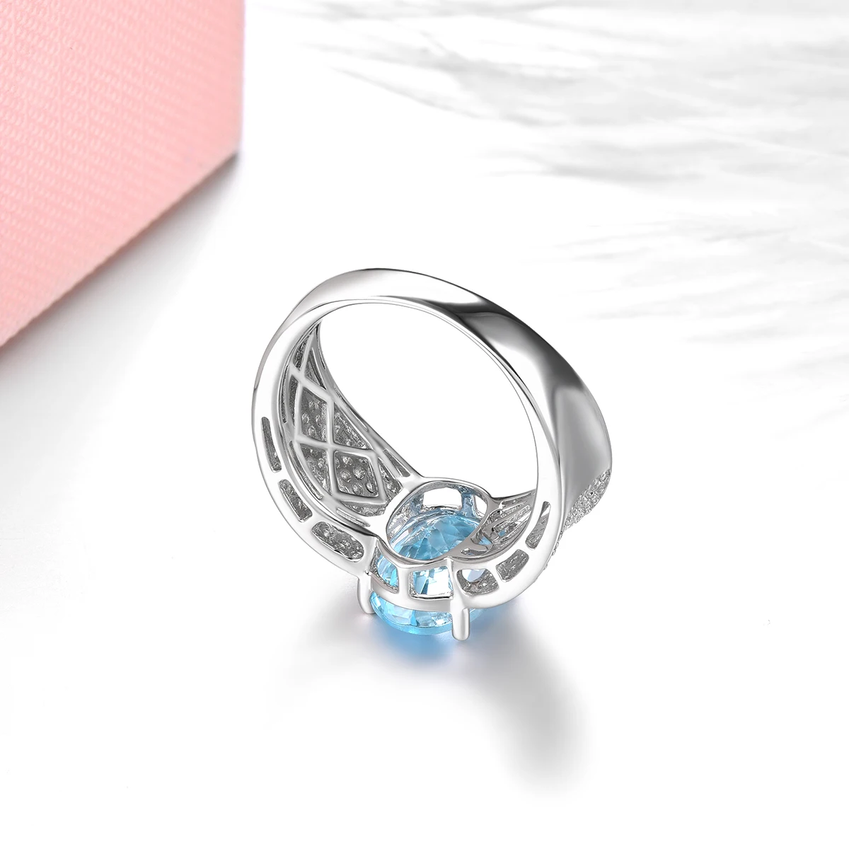 Genuine Sky Blue Topaz Silver Ring 3.5 Carats Natural Topaz Unisex Style Fine Jewelry Simple Classic Design S925 Jewelrys