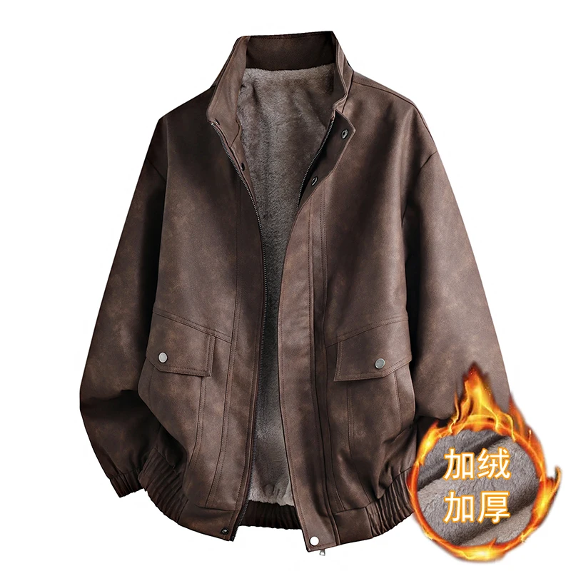 

The 2025 new autumn and winter suede jacket is a men's coat with added fleece, thickened and warm, fashionable and windproof