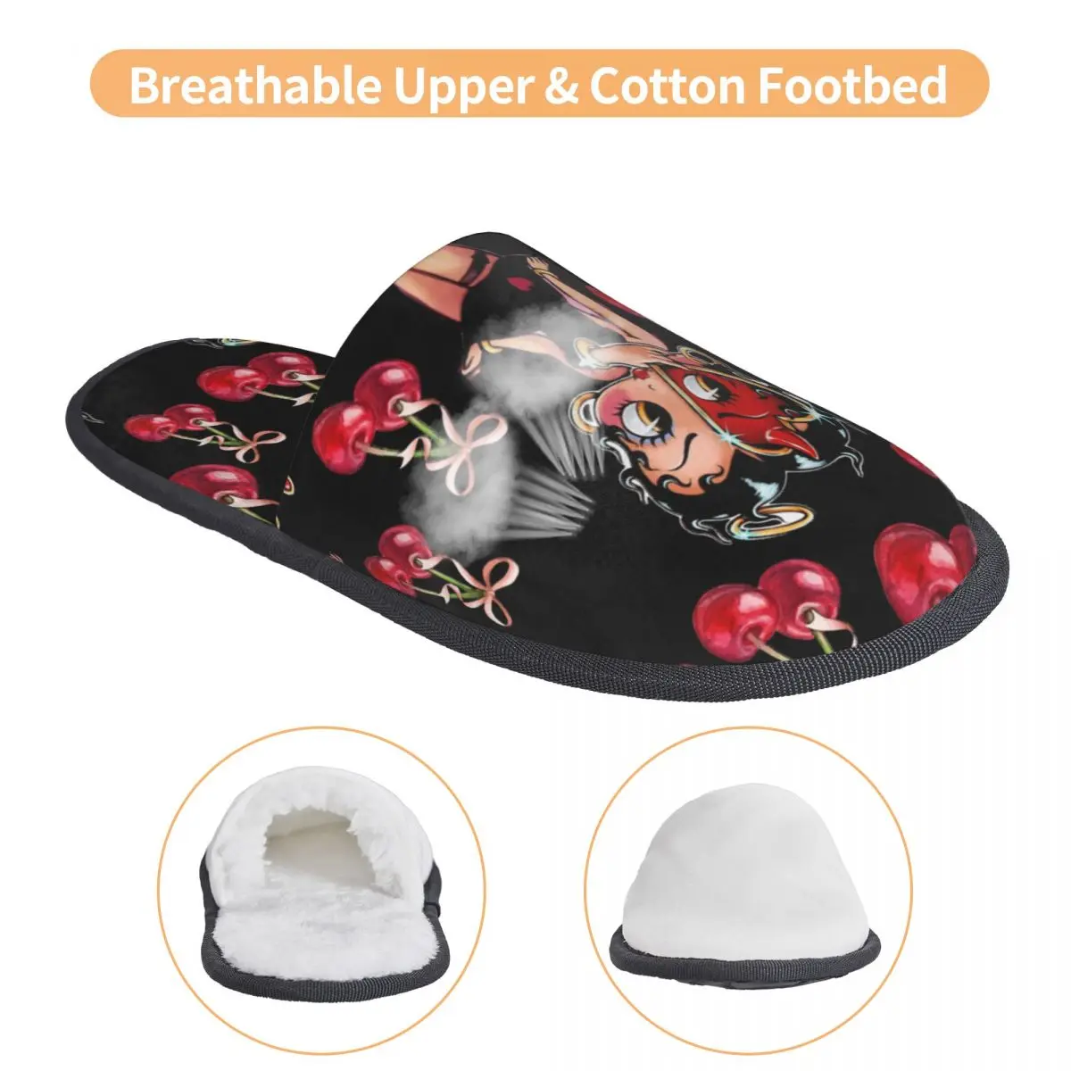 Boop and Cherry Fruit Cotton Slippers Living Room Bettys Soft Household Fur Slides Slippers Non-skid