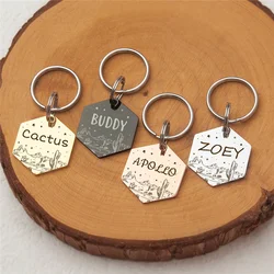 Personalized Desert Cactu Dog Tag Hexagon Dog Name ID Tag Cat Tag Stainless Steel Pet Anti-lost Tag Puppy Accessories Dog Collar