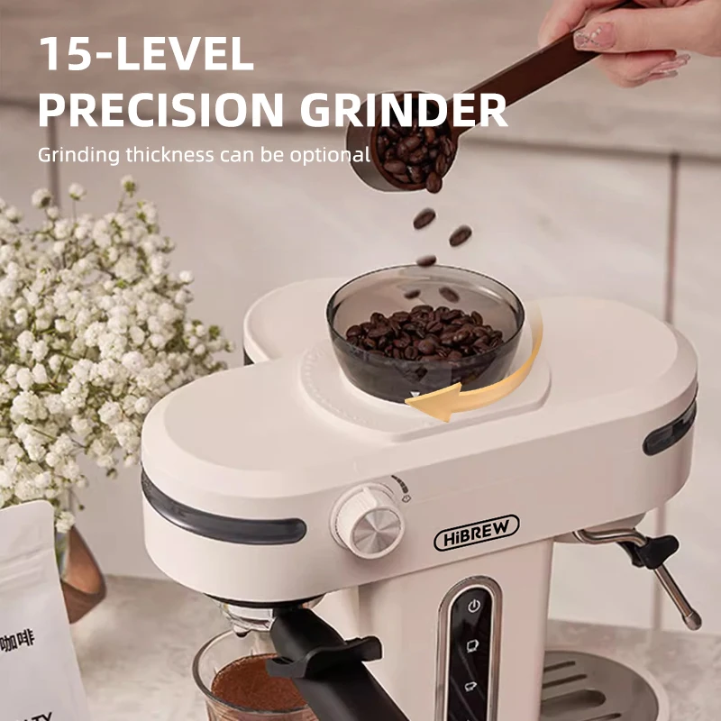 HiBREW-cafetera Espresso semiautomática con molinillo, máquina de sistema de espumación de leche, capuchino y Latte, 20 Bar, H14