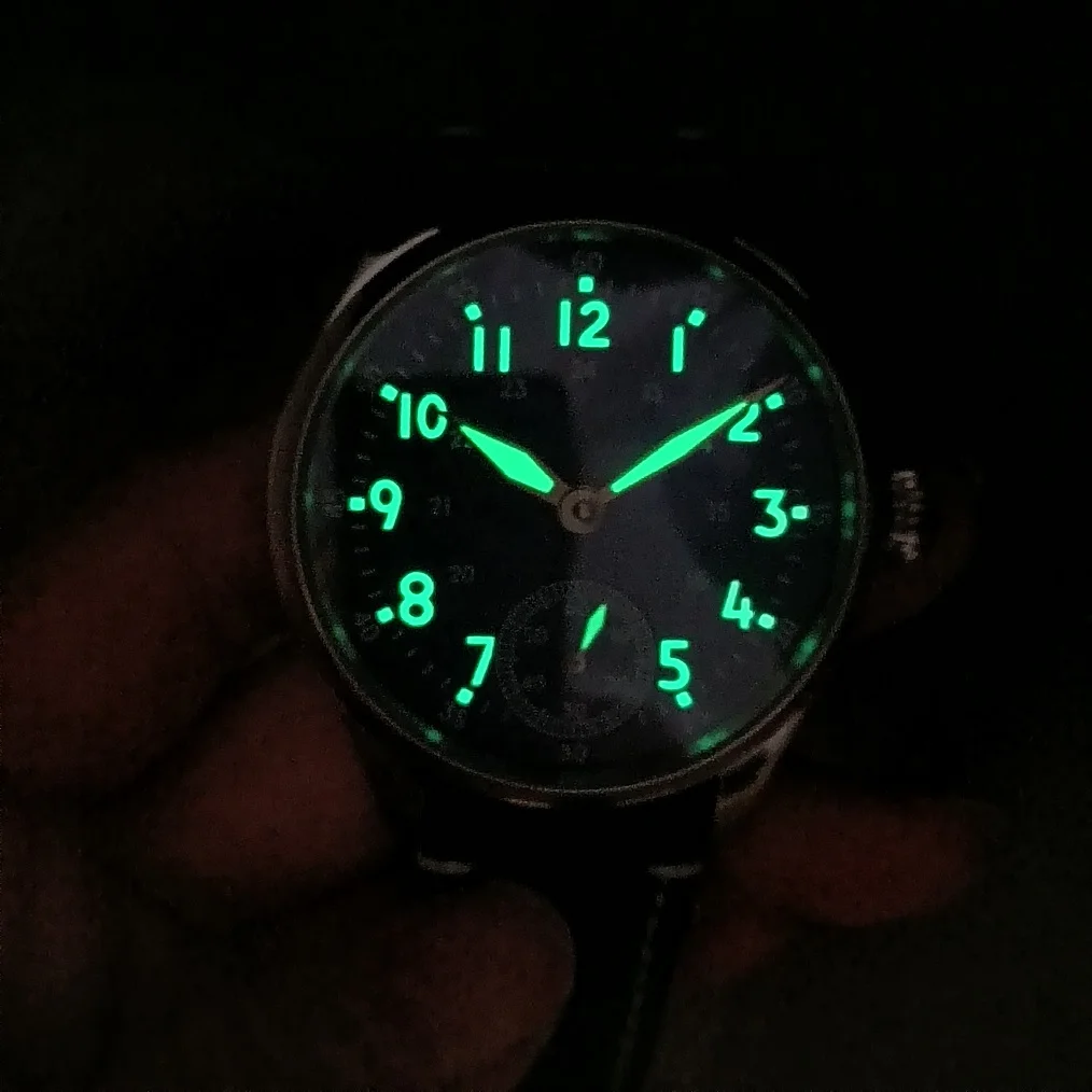 41mm Pilot style Hand mechanical watch blue dial green luminous Tianjin Seagull ST3621 movement