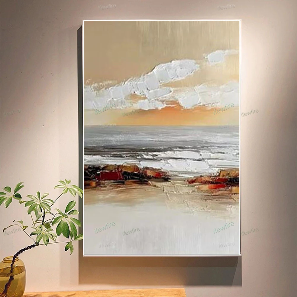 

Nordic Hand-painted Oil Painting Abstract Lakeside Landscape Wall Art Canvas Poster Decor Living Room Office Home Deco Mural