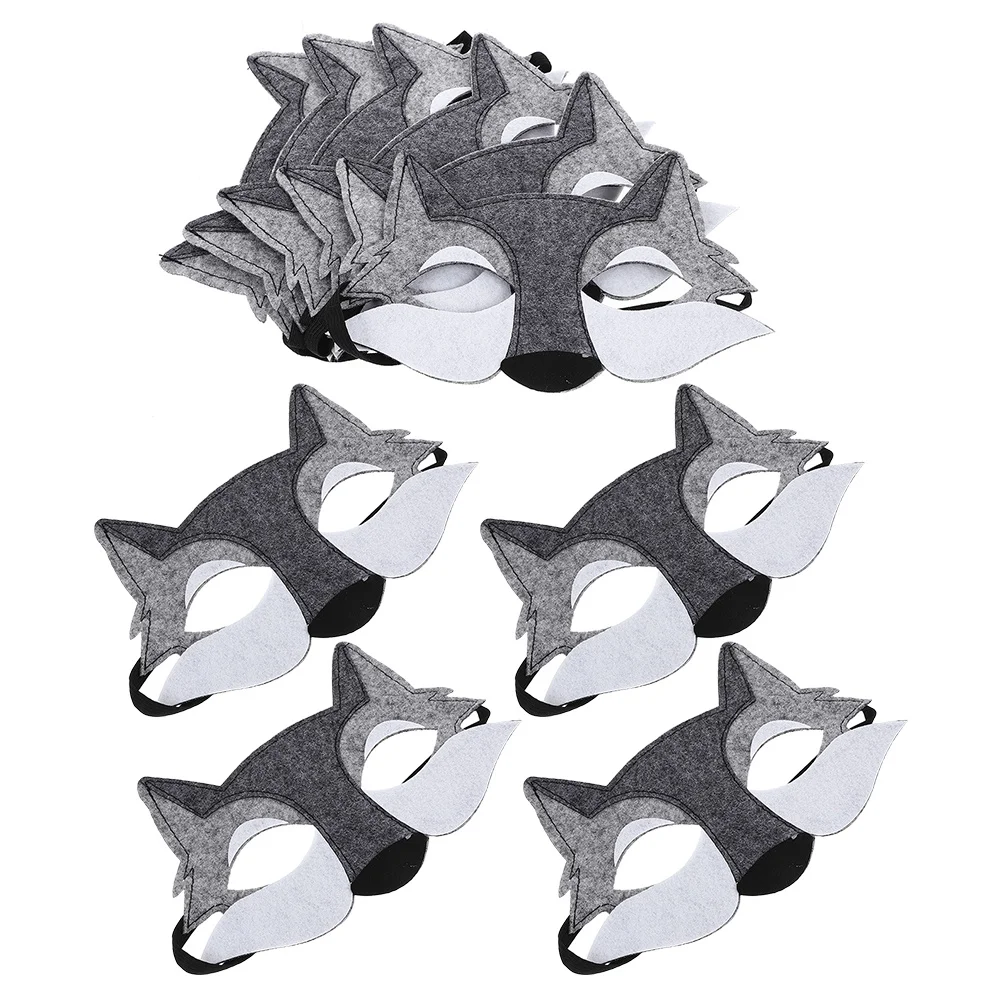 

10pcs Half Face Wolf Mask Felt Animal Masquerade Reusable Lightweight For Halloween Cosplay Party Role Play Stage Performance