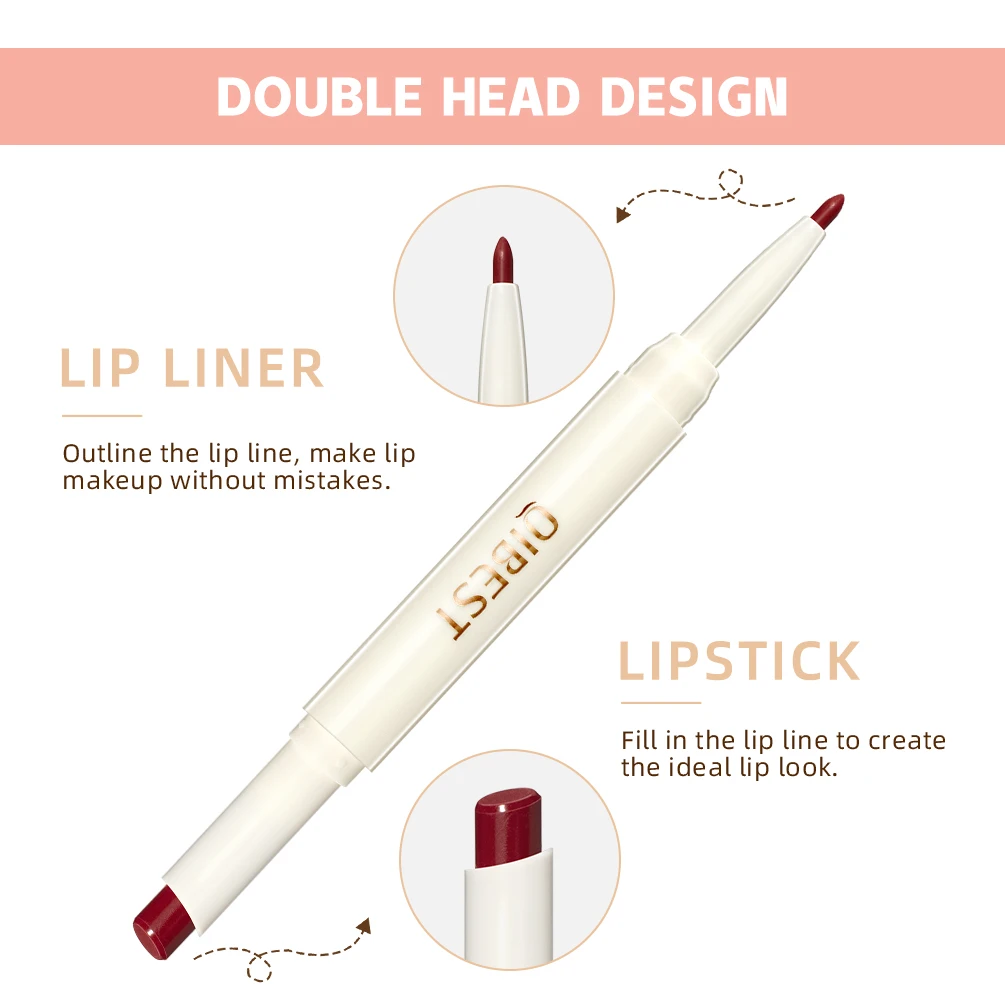 QIBEST 2 In 1 Matte Lipstick Pencil Waterproof Lip Liner Makeup Contour Tint Sexy Red Long Lasting Lipliner Lips Pencil Cosmetic