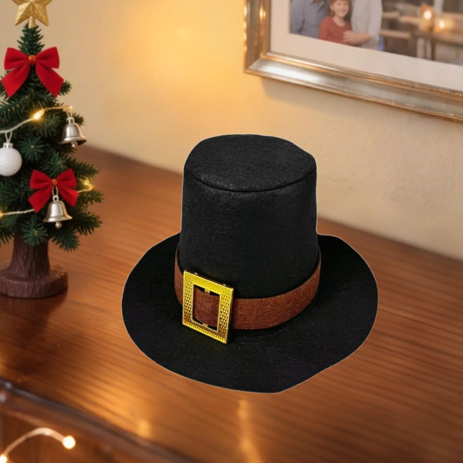 Christmas Top Hat Belt Gold Buckle Hat for Themed Party Dress up Stage Show