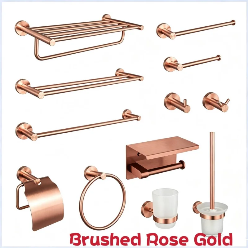 Brushed Rose Gold 304 Stainless Steel Bathroom Hardware Towel Rack Toilet Paper Holder Toilet Brush Robe Hook Towel Bar Holder